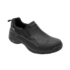 Side View of Men’s Dunham Cloud Plus Waterproof Slip-On in black – featuring seam-sealed waterproof leather upper for all-weather protection, cushioned EVA midsole for lightweight comfort, and slip-resistant rubber outsole for reliable grip on varied surfaces.