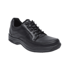 Angled view of Men’s Dunham Midland Service casual dress shoe in black – featuring leather upper, cushioned footbed, flexible sole, and breathable lining.