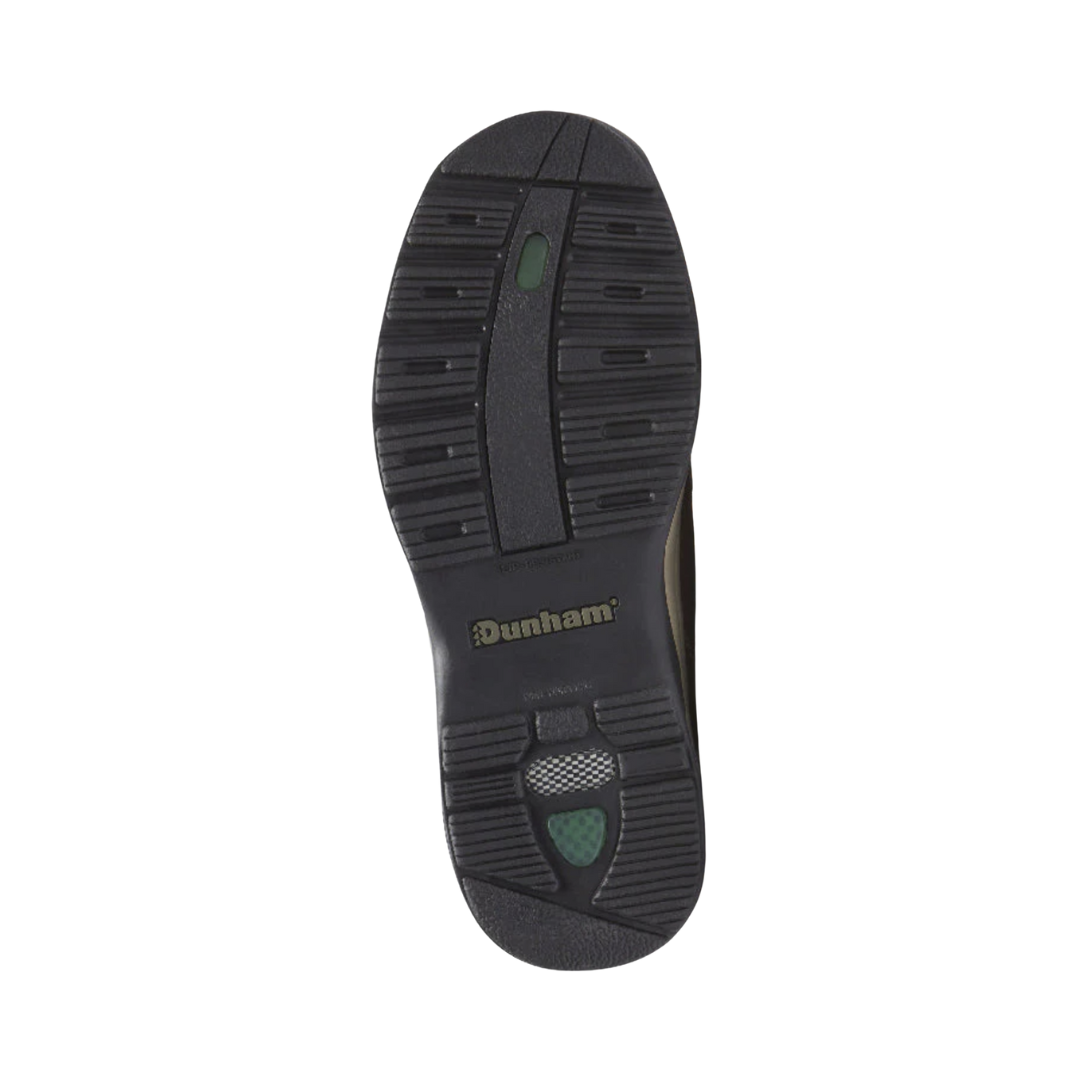 Bottom View of Men’s Dunham 8000 Mid Waterproof Boot in tan – featuring a slip-resistant rubber outsole with multidirectional tread pattern, providing reliable grip on wet or uneven terrain.