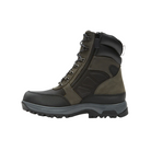 Side View of Men’s Dunham 8000 Works Waterproof 8-Inch Ubal Boot in Black and Castlerock – featuring a waterproof leather upper, seam-sealed construction, and a slip-resistant rubber outsole built for rugged work environments.