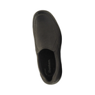 Top View of Men’s Dunham Battery Park Slip-On shoe in brown nubuck – featuring padded collar for ankle comfort, twin gore panels for flexibility, and a cushioned insole with arch support for long-lasting comfort.