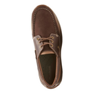 Top View of Men’s Dunham Captain Boat Shoe in Java leather – featuring a moc-toe design, breathable mesh panels for water drainage, and a removable molded EVA and memory foam footbed for customized comfort.