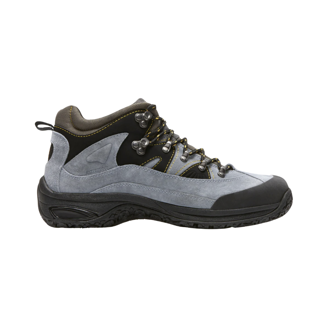 Side View of Men’s Dunham Cloud Waterproof Boot in slate – featuring seam-sealed waterproof leather construction, mid-height ankle coverage for stability, and lightweight midsole for all-day cushioning.