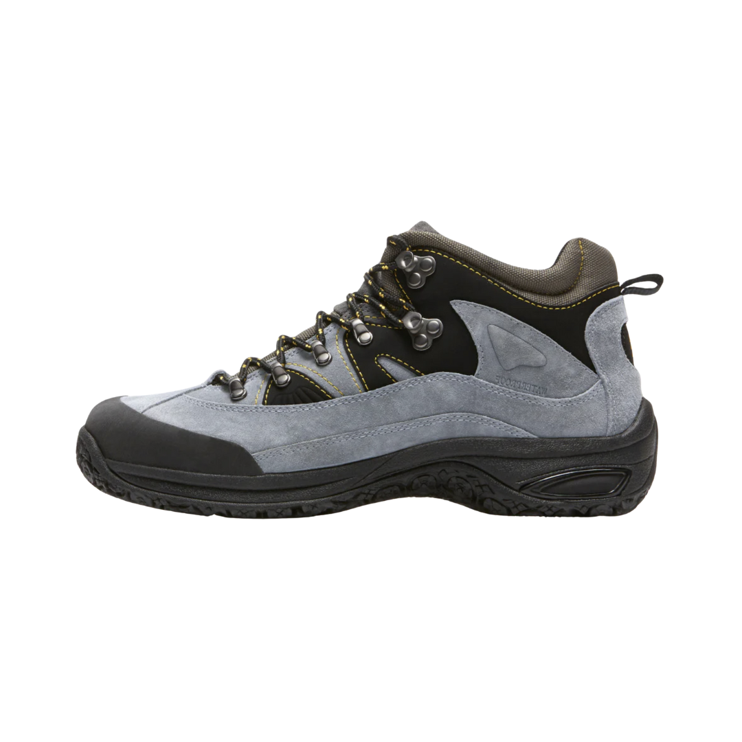 Side View of Men’s Dunham Cloud Waterproof Boot in slate – featuring seam-sealed waterproof leather construction, mid-height ankle coverage for stability, and lightweight midsole for all-day cushioning.