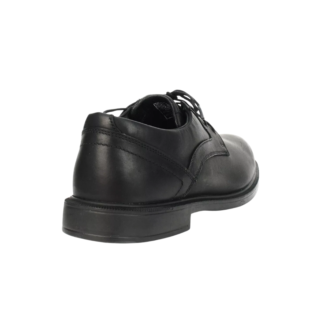 Back view of Men's Dunham Jericho Oxford in black – showcasing a reinforced heel counter, padded collar for added support, and a classic oxford silhouette.