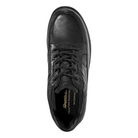 Top view of Men's Dunham Midland Service Oxford in black – featuring a padded collar and tongue, lace-up closure with metal eyelets, and a removable EVA footbed for enhanced cushioning and support.