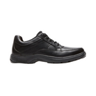 Side view of Men's Dunham Midland Service Oxford in black – featuring a full-grain leather upper, seam-sealed waterproof construction, and a slip-resistant rubber outsole for reliable traction.