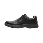 Side view of Men's Dunham Midland Service Oxford in black – featuring a full-grain leather upper, seam-sealed waterproof construction, and a slip-resistant rubber outsole for reliable traction.