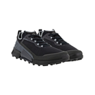Angled view of Men’s Ecco BIOM 2.1 X-Country Low GTX hiking shoe in black and magnet – featuring waterproof GORE-TEX membrane for all-weather protection, engineered leather and textile upper for durability and breathability, BIOM natural motion technology for enhanced stability, cushioned ergonomic footbed, shock-absorbing midsole, reinforced toe cap for protection, and rugged outsole for superior traction on varied terrain.