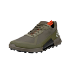 Angled view of Men’s Ecco BIOM 2.1 X-Country athletic hiking sneaker in tarmac and grape leaf – featuring engineered upper combining leather and textile for durability and breathability, cushioned footbed with ergonomic arch support, shock-absorbing midsole, flexible outsole with aggressive tread for traction on varied terrain, and breathable lining for all-day dryness.