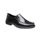 Side View of Men’s ECCO Helsinki Slip-On Dress Shoe in Black – featuring smooth full-grain leather upper for a classic look, elastic side panels for easy on/off, and padded collar for enhanced comfort.
