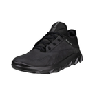 Angled view of Men’s Ecco MX Low sneaker in black – featuring leather upper with secure lace-up, cushioned footbed, and flexible sole for natural movement.