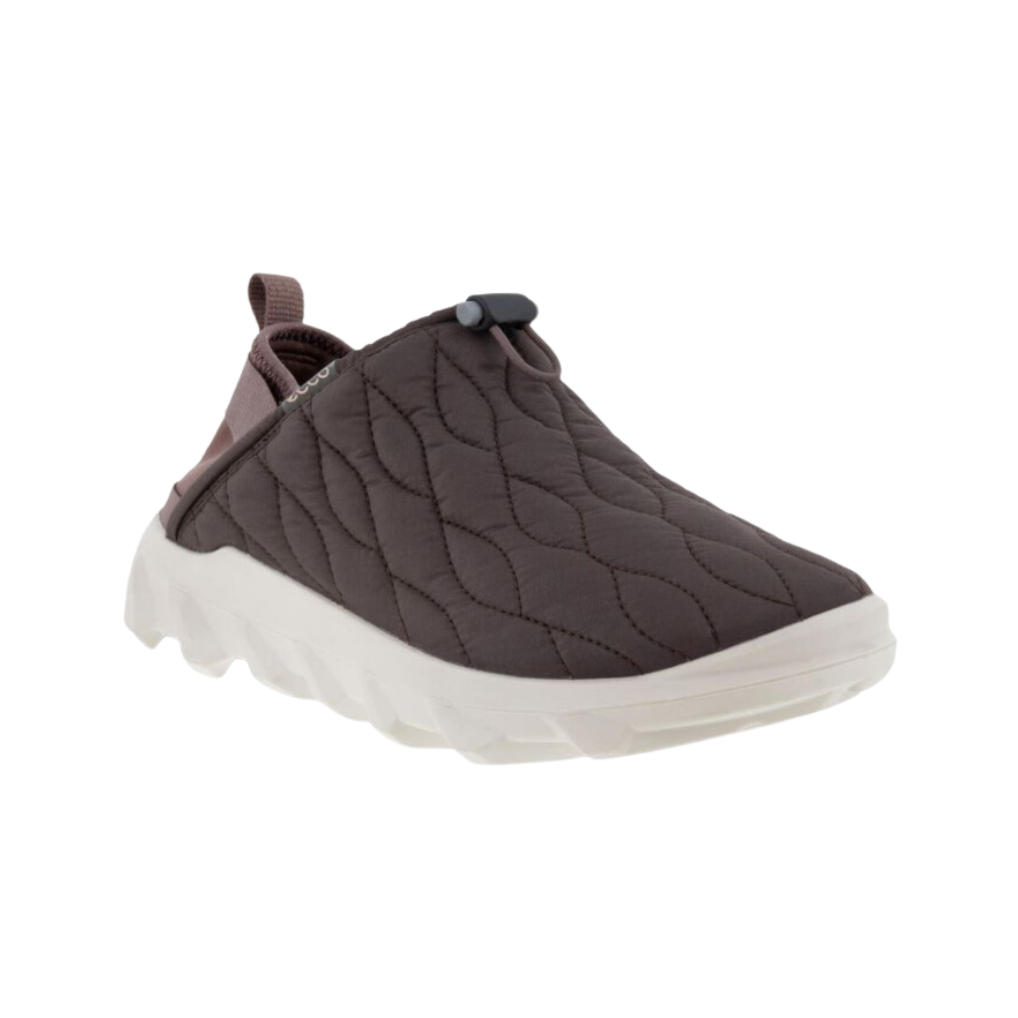 Angled  view of Women’s Ecco MX Q-Slip slip-on sneaker in shale – featuring premium leather upper with slip-on design, cushioned footbed for comfort, and flexible outsole for natural movement.
