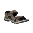 Angled  view of Men’s Ecco Offroad Lite two-strap sandal in dark clay – featuring durable leather and textile upper, adjustable straps for fit, cushioned footbed for comfort, and rugged sole for traction.