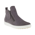 Angled view of Women's Soft 7 Zip Bootie in grey and white – featuring zip closure, padded collar, supportive midsole, and premium materials for stylish comfort.