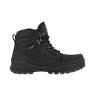 Side View of Women’s ECCO Track 25 Boot in Black – featuring full-grain leather upper for durability, GORE-TEX® waterproof lining for weather protection, and dual-density PU/TPU outsole for rugged traction.