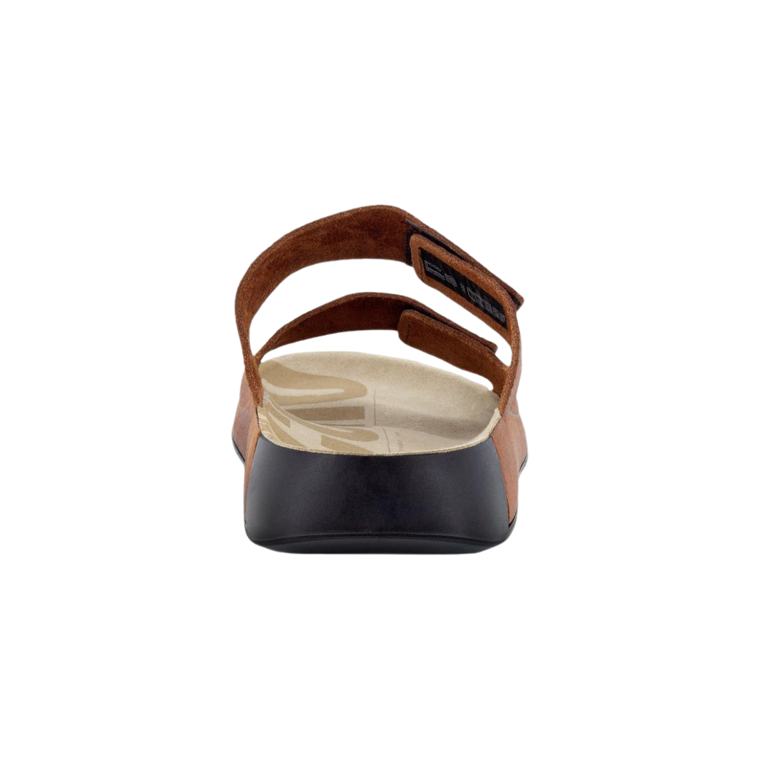 Back view of Men’s Ecco 2nd Cozmo two strap slide in tuscany – featuring slightly raised heel for natural foot alignment, flexible sole for ease of movement, and durable outsole for traction.