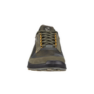 Front view of Men’s Ecco BIOM 2.1 X-Country Low GTX shoe in tarmac – featuring reinforced toe cap with durable leather overlay, breathable mesh forefoot for airflow, and structured lacing system for secure fit.
