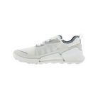 Side view of Women’s Ecco BIOM 2.1 X-Country Low shoe in shadow and white – featuring engineered leather and textile upper for durability and breathability, cushioned footbed for all-day comfort, and BIOM natural motion technology for enhanced stability.