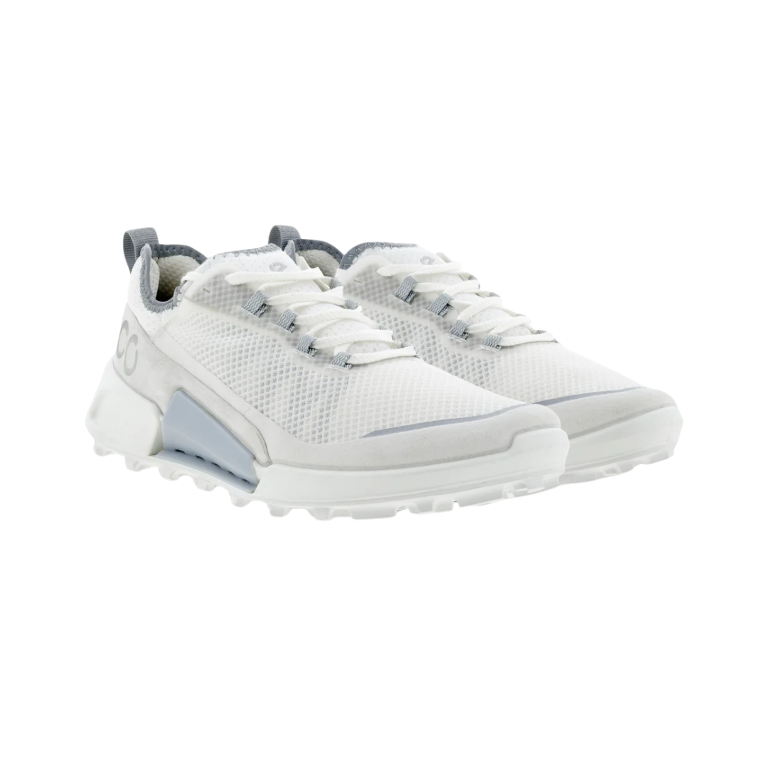 Side view of Women’s Ecco BIOM 2.1 X-Country Low shoe in shadow and white – featuring engineered leather and textile upper for durability and breathability, cushioned footbed for all-day comfort, and BIOM natural motion technology for enhanced stability.