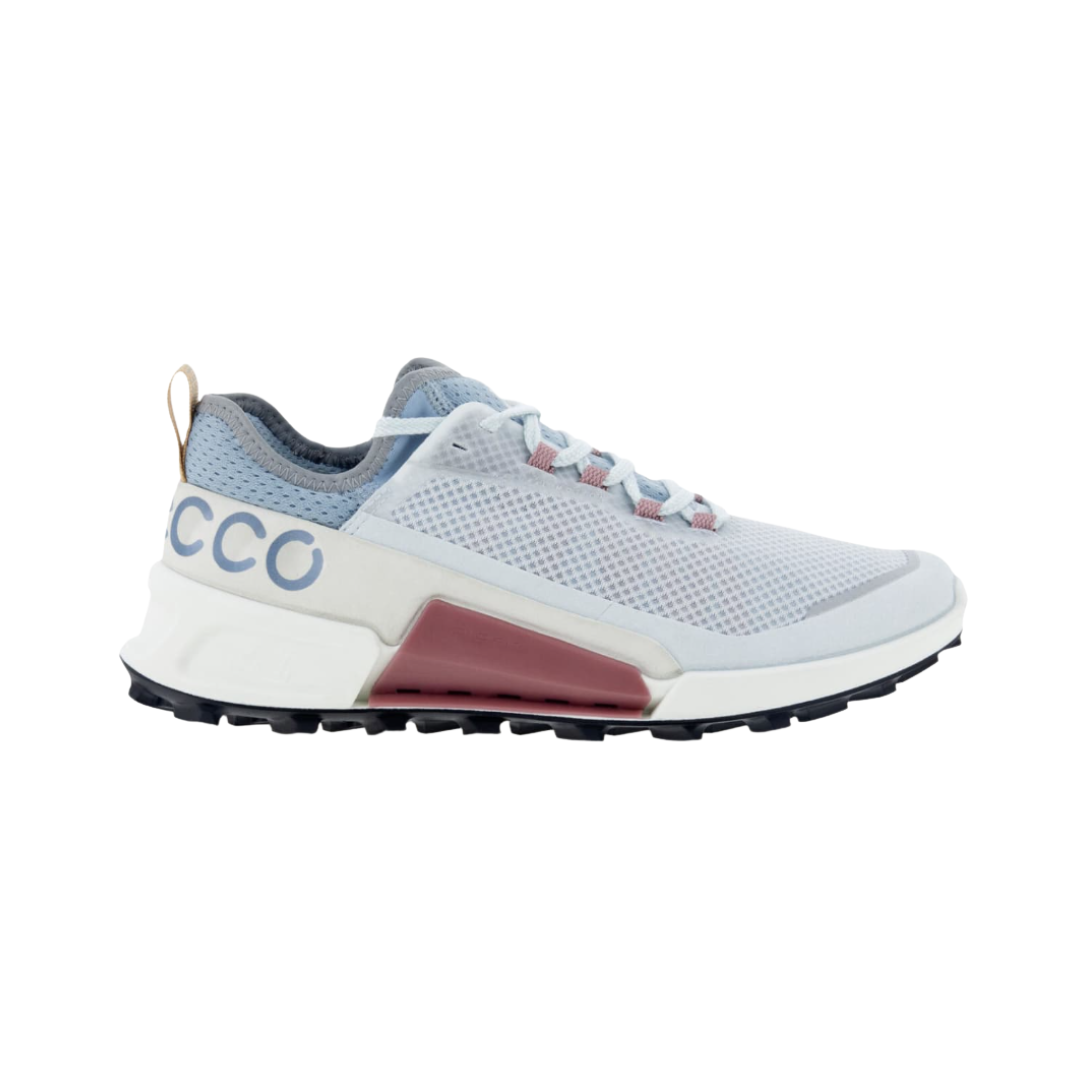 Side View of Women’s ECCO BIOM 2.1 X Country Low Trail Shoe in Air/Shadow White – featuring BIOM® Natural Motion technology for a close-to-the-ground feel, ECCO PHORENE™ midsole for lightweight energy return, and breathable mesh upper with synthetic overlays for support.