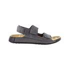 Side view of Men’s Ecco Cozmo 2 leather sandal in titanium – featuring premium leather upper with adjustable straps for customizable fit, cushioned footbed for all-day comfort, and durable sole designed for reliable wear.