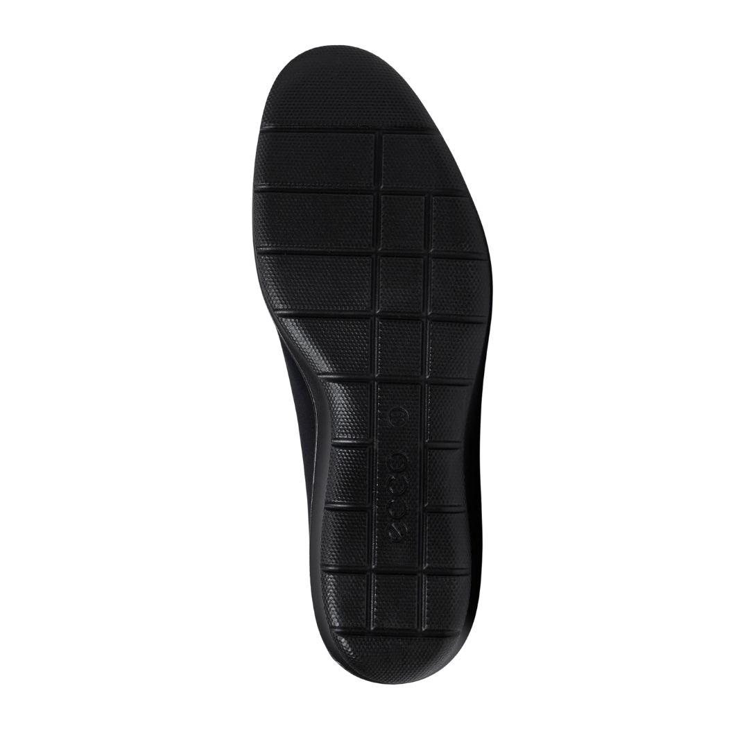 Bottom view of Women’s Ecco Felicia Stretch slip-on in black – featuring durable rubber outsole with textured grip for reliable traction, flexible design to support natural foot motion, and abrasion-resistant construction for lasting wear.