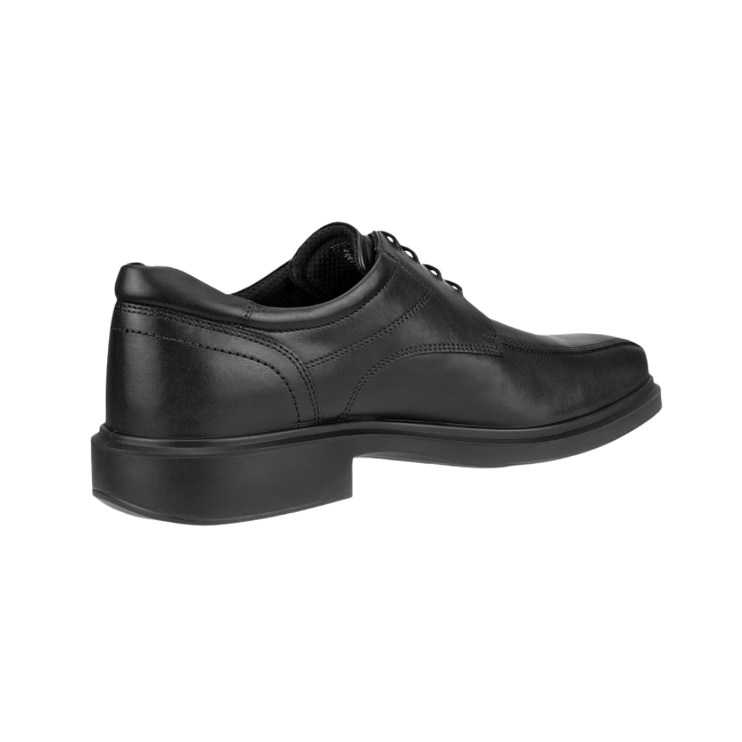 Side View of Men’s ECCO Helsinki 2 Bike Toe Derby Shoe in Black – featuring premium leather upper for refined style, bike toe stitching for a modern touch, and FLUIDFORM™ sole for lightweight cushioning and support.