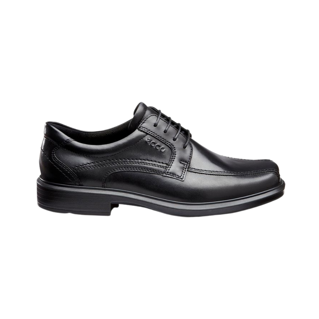 Side View of Men’s ECCO Helsinki Bike Toe Lace Dress Shoe in Black – featuring polished leather upper for a professional look, lace-up closure for secure fit, and classic bike toe design for timeless style.