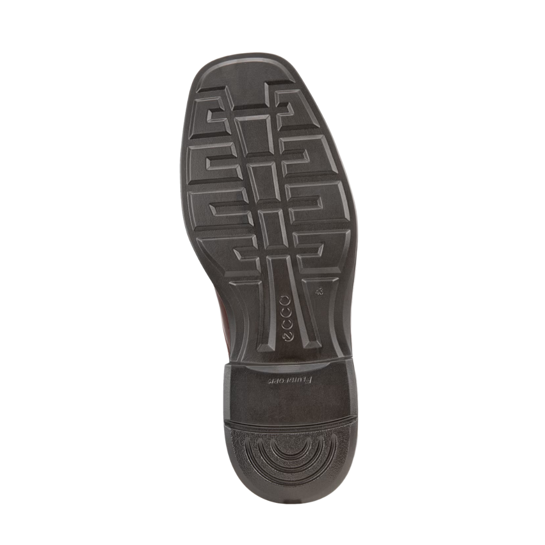 Bottom view of Men’s Ecco Helsinki Derby Bike Toe shoe in mink – featuring rubber outsole with textured grip for traction, flexible sole to support natural foot movement, and abrasion-resistant construction for long-lasting durability.
