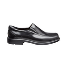 Side View of Men’s ECCO Helsinki Slip-On Dress Shoe in Black – featuring full-grain leather upper for classic style, padded collar for comfort, and elastic side panels for easy on and off.