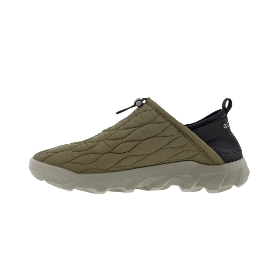 Side View of Men’s ECCO MX Q-Slip Shoe in Tarmac – featuring easy slip-on design for convenience, durable ECCO YAK leather upper for rugged wear, and ECCO FLUIDFORM™ midsole for lightweight cushioning.
