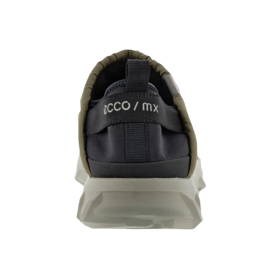 Back View of Men’s ECCO MX Q-Slip Shoe in Tarmac – featuring structured heel support, rear pull tab for easy entry, and layered paneling for durability and style.