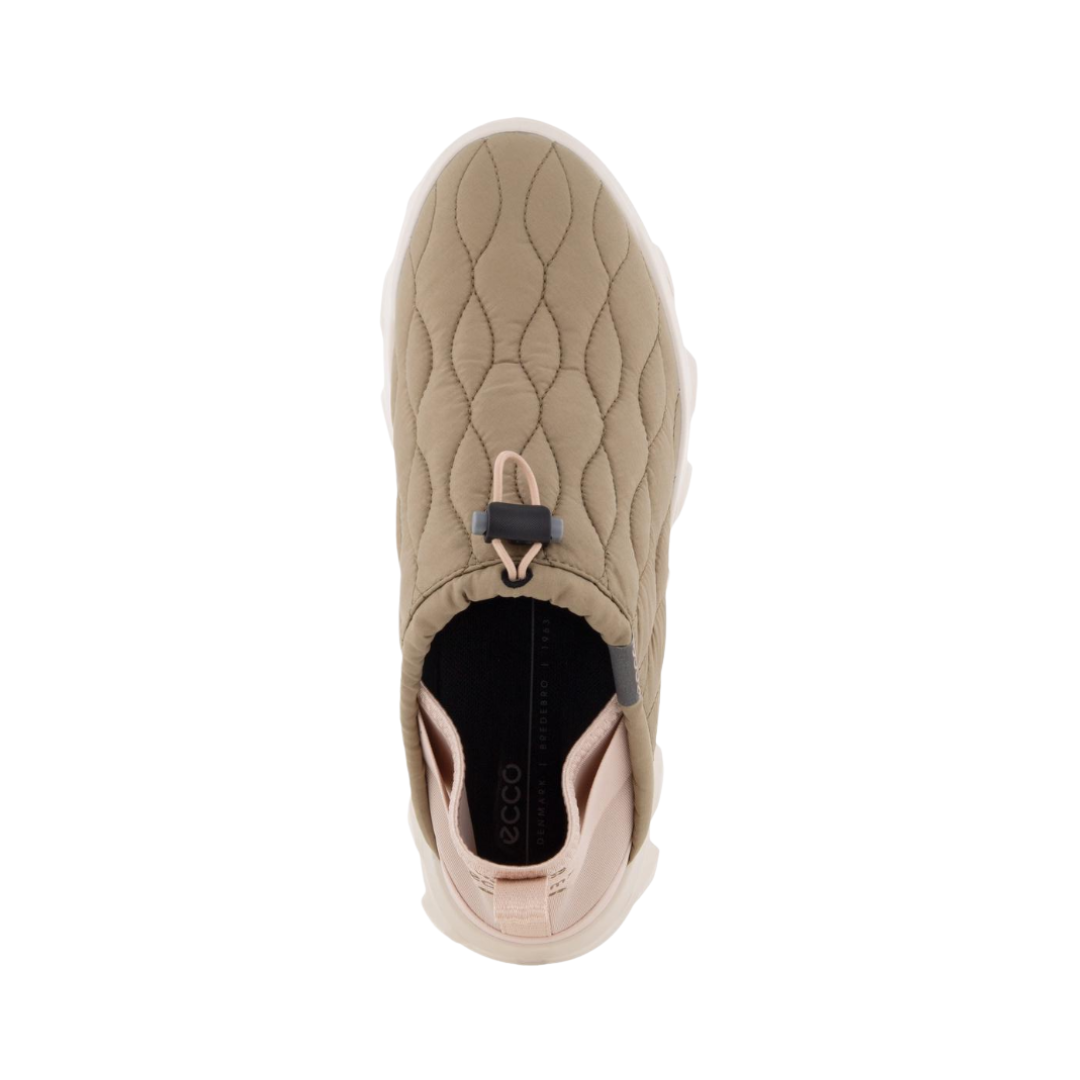 Top View of Women’s ECCO MX Q-Slip Shoe in Nutmeg Brown – featuring padded collar and heel for step-in comfort, pull tab for convenience, and seamless upper for a sleek, functional fit.