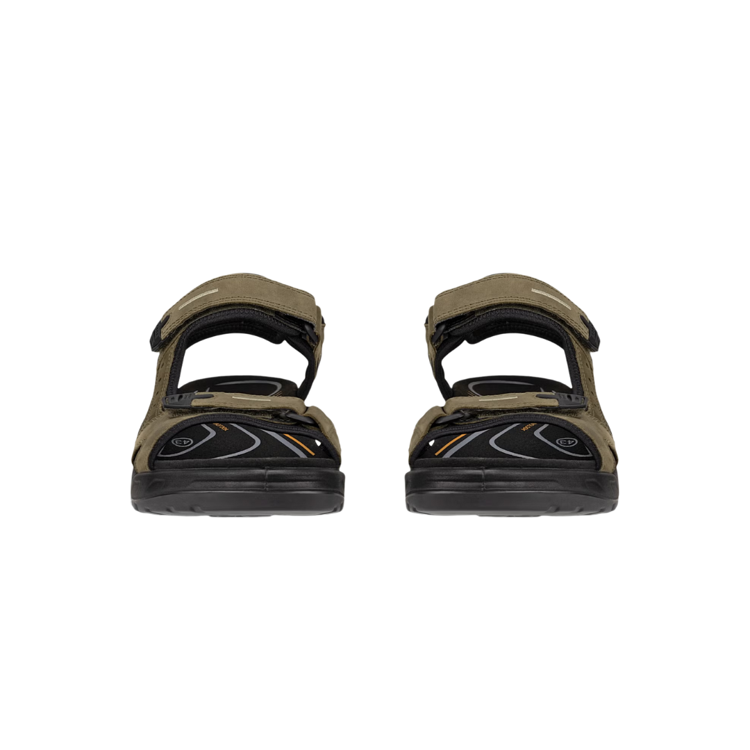 Front view of Men’s Ecco Offroad Lite sandal in dark clay – featuring open toe design with wide straps, durable leather finish for longevity, and cushioned footbed for comfort.