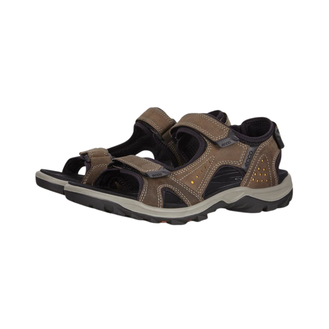 Side View of Men’s ECCO Offroad Lite Sandal in Dark Clay – featuring nubuck leather upper with textile lining, RECEPTOR® technology for enhanced stability, and adjustable straps for a secure fit.