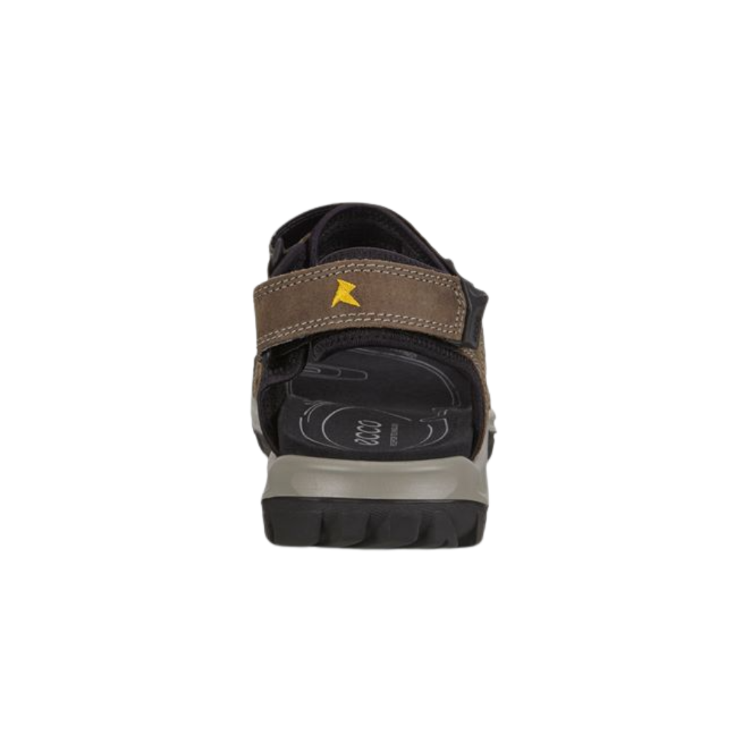Back View of Men’s ECCO Offroad Lite Sandal in Dark Clay – featuring open heel design with padded strap for comfort, heel adjustment for fit, and rugged details for trail-ready performance.