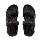 Top View of Men’s ECCO Offroad Yucatan Hiking Sandal in Black/Mole/Black – featuring triple hook-and-loop strap system, cushioned EVA footbed for comfort, and anatomical shaping for stability.