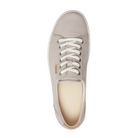 Top view of Women’s Ecco Soft 7 sneaker in grey rose – featuring padded collar and tongue for added comfort, breathable lining to keep feet dry, and traditional lace-up closure for secure fit.