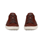 Front View of Men’s ECCO Soft 7 Sneaker in Cognac – featuring rounded toe for comfort, smooth vamp for a polished look, and tonal lace system for cohesive styling.