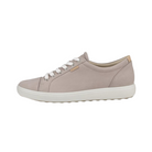 Side View of Women’s ECCO Soft 7 Sneaker in Grey Rose – featuring soft leather upper for a refined finish, anatomical shaping for comfort, and FLUIDFORM™ sole for lightweight and flexible cushioning.