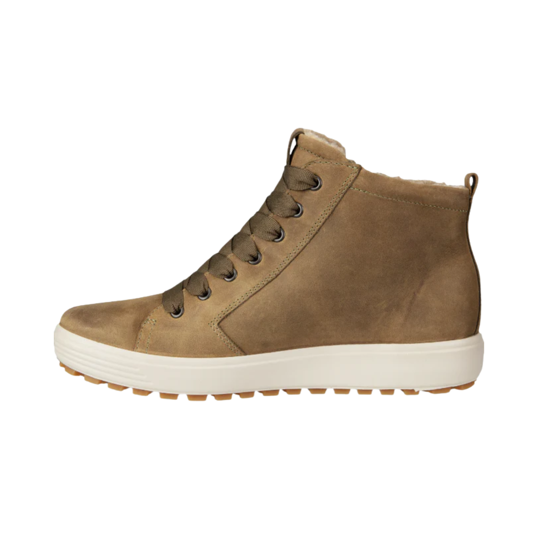 Side View of Women’s ECCO Soft 7 Tred GTX High Boot in Sage – featuring GORE-TEX® waterproof protection, premium nubuck leather upper for stylish durability, and high-top silhouette for added ankle support.