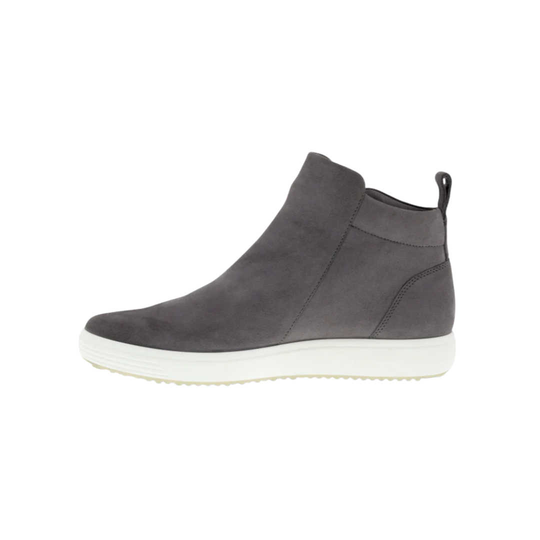 Side view of Women’s Ecco Soft 7 Zip Bootie in gravity – featuring premium soft leather upper with side zipper for easy on and off, cushioned footbed for all-day comfort, and sleek silhouette perfect for casual and dressy occasions.