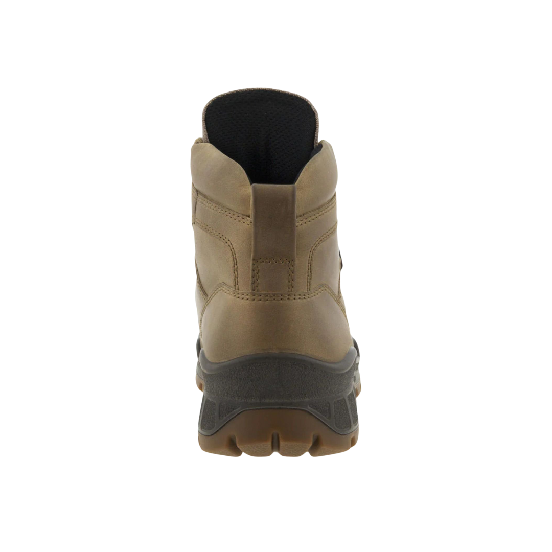 Back view of Men’s Ecco Track 25 boot in nutmeg brown – featuring padded heel collar for rearfoot cushioning and support, pull tab for easy on and off, and subtle branding details.