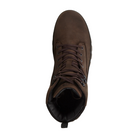Top view of Men’s Ecco Track 25 plain toe boot in coffee – featuring padded collar and tongue for ankle support, breathable lining to keep feet dry, and secure lace-up closure for customized fit.