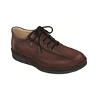 Angled View of Men’s Finn Comfort Dijon Shoe in Teak Brown – featuring sleek silhouette with polished leather finish, cushioned interior for comfort, and sturdy sole for stability.