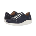 Side View of Women’s Finn Comfort Ikebukuro Atlantic Patagonia Shoe in Deep Blue – featuring smooth leather upper for elegant style, cushioned footbed for comfort, and durable outsole for all-day support.