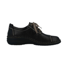 Side View of Women’s Finn Comfort Lexington Schwarz Black Plissee Shoe in Black – featuring premium leather upper with pleated design, cushioned footbed for comfort, and supportive sole for all-day wear.