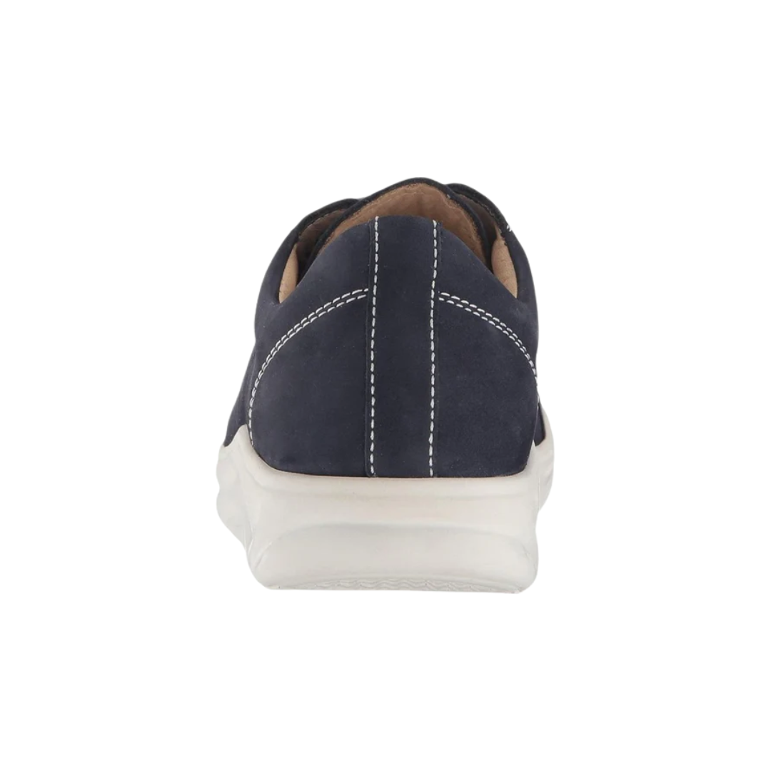 Back View of Women’s Finn Comfort Ikebukuro Atlantic Patagonia Shoe in Deep Blue – featuring reinforced heel counter for support, clean leather finish, and subtle stitching details.