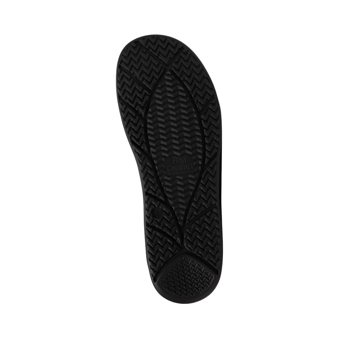 Bottom View of Women’s Finn Comfort Ikebukuro Nero Schwarz Diva Shoe in Black – featuring textured rubber outsole for traction, flexible sole for natural movement, and shock-absorbing heel for impact protection.